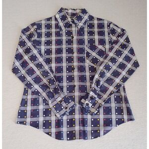 Vintage 70s Kmart Long Sleeve Polyester Cotton Shirt Size 34 Small Geometric Dot